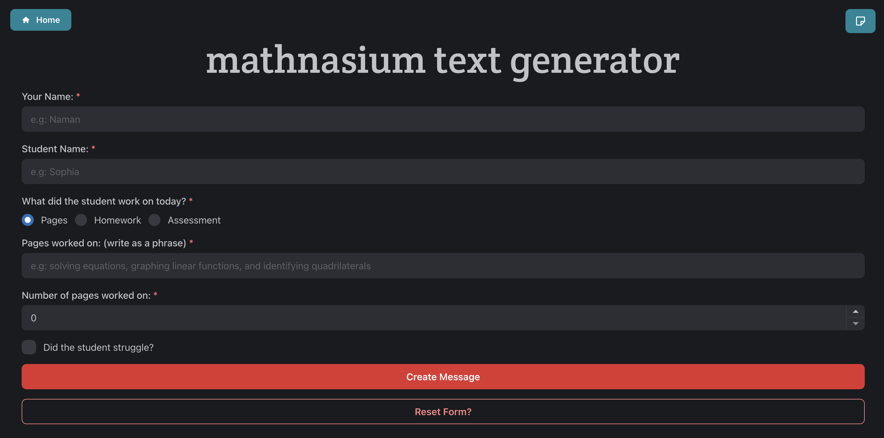 Mathnasium Text Generator App