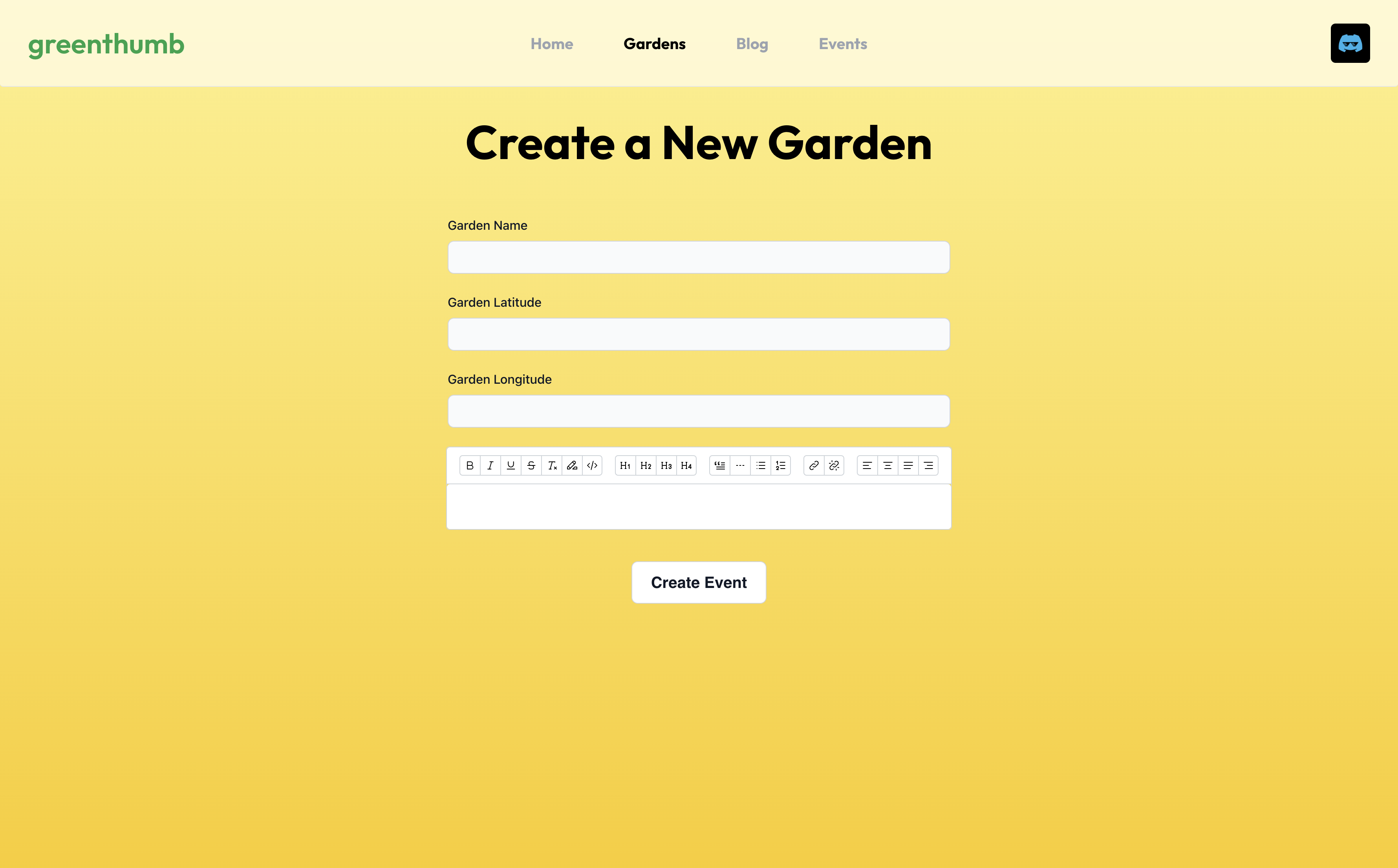 Greenthumb Create Garden Page